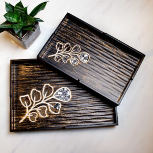 INLAY MIRROR LEAF SHAPE TRAY SET OF 2
