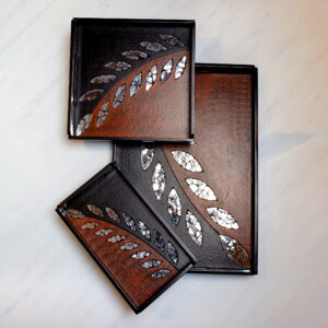 INLAY MIRROR LEAF TRAY SET OF 3