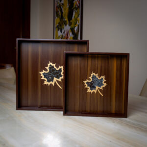 MAPLE INLAY MIRROR TRAY SET OF 2