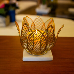 Golden Lotus Tealight with Intricate Jali Design
