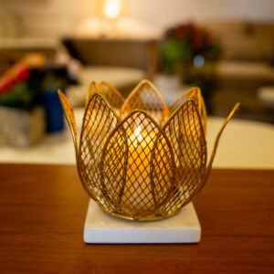 Golden Lotus Tealight with Intricate Jali Design