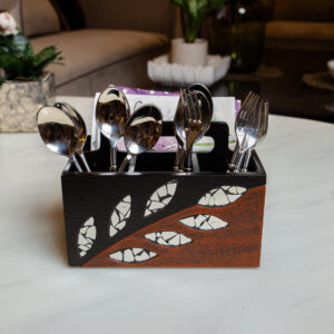 INLAY MIRROR LEAF CUTLERY HOLDER