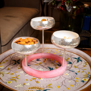 Three-Bowl Brass (Silver Finish) Stand with Round Resin Base